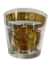 1960's Vito Bari Signed 22K Gold Fleur de Lis Crown Ice Bucket and Highball Glass Set