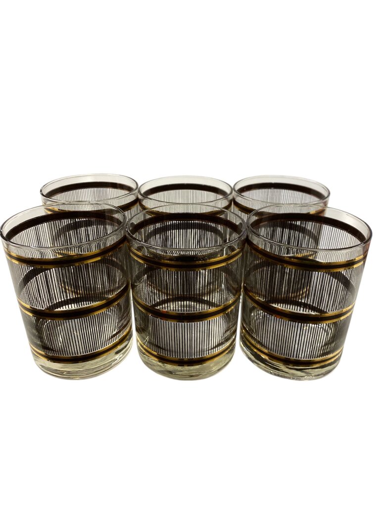 Vintage Mid-Century Culver Georges Briard Gold and Black Band Double Old fashioned Glasses (Set of 6)
