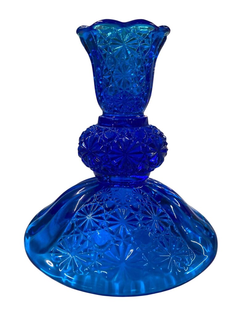 Vintage Pair of Fenton Blue Daisy and Button Pattern Candle Holders (Set of 2)