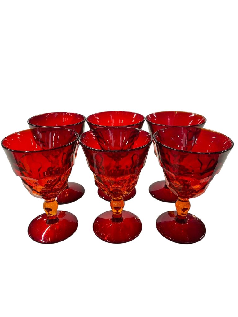 MCM 1960's Fostoria Argus Ruby Red Goblets (Set of 6)
