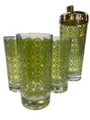 MCM Atomic Green Asterisk Cocktail Shaker and 4 Glasses (Set of 5)
