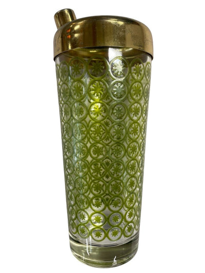MCM Atomic Green Asterisk Cocktail Shaker and 4 Glasses (Set of 5)