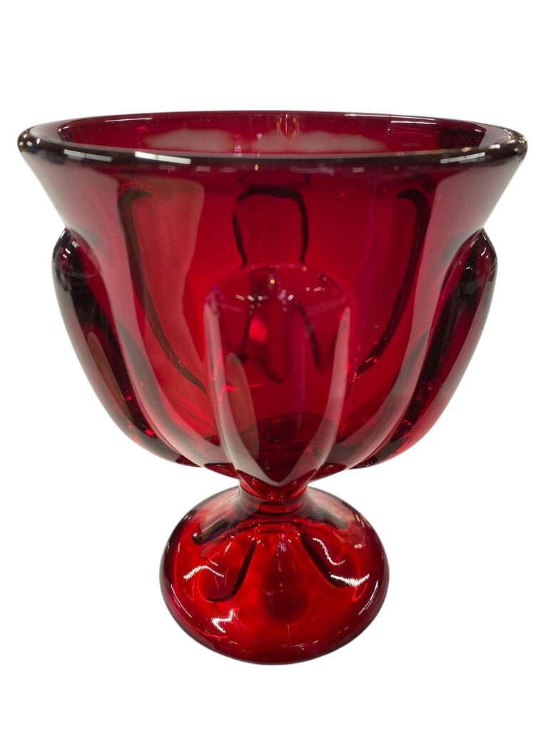 Vintage Viking Epic 6 Petal Ruby Red Footed Glass Candy Dish