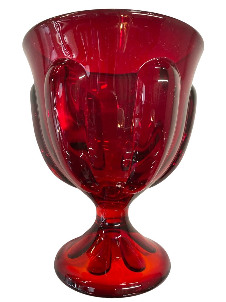 Vintage Viking Epic 6 Petal Ruby Red Footed Glass Candy Dish