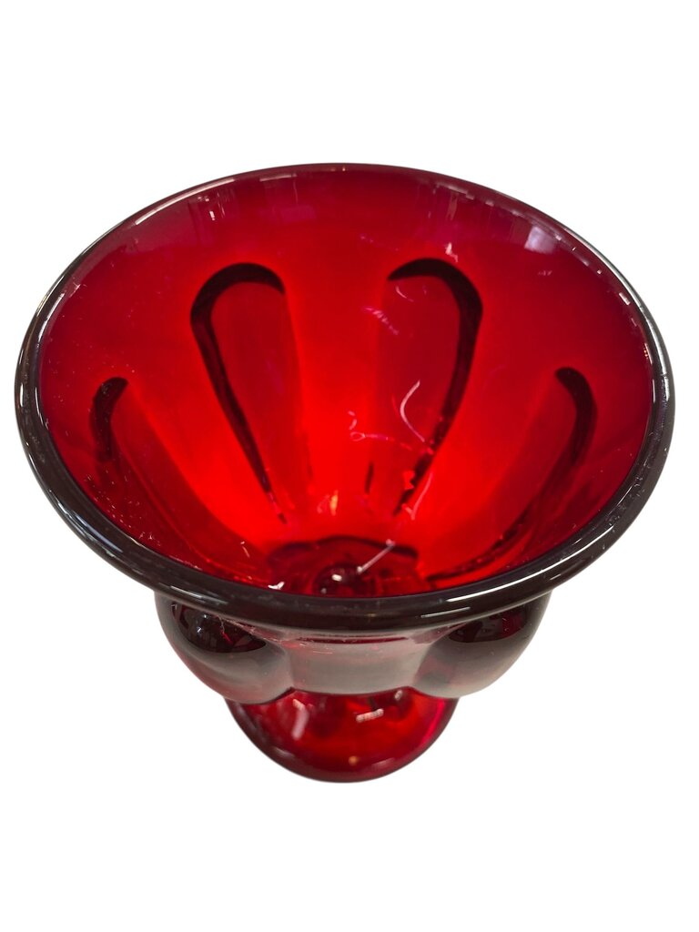Vintage Viking Epic 6 Petal Ruby Red Footed Glass Candy Dish