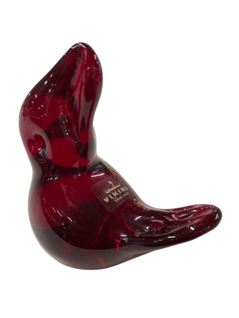 Vintage Viking Red Cardinal of Love Glass Paperweight b