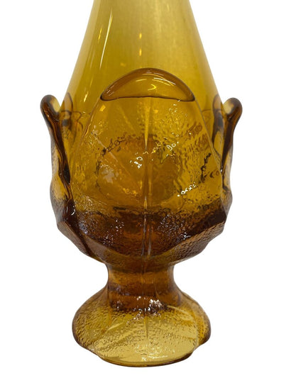 MCM Viking Amber Cabbage Leaf Art Glass Bud Vase