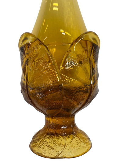 MCM Viking Amber Cabbage Leaf Art Glass Bud Vase