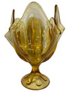 MCM Viking Epic 6 Petal Amber Glass Handkerchief Footed Compote