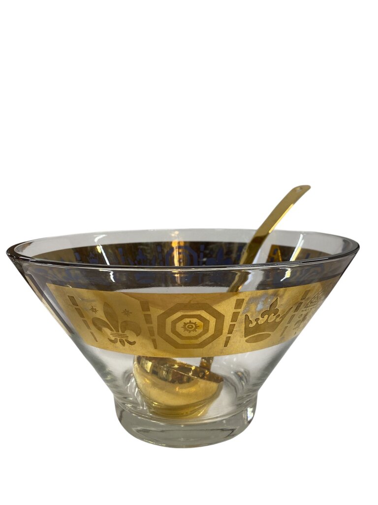 MCM Vito Bari 22K Gold Fleur de Lis Punch Bowl and Gold Ladle