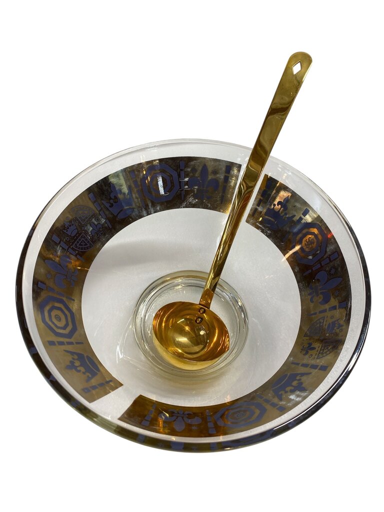 MCM Vito Bari 22K Gold Fleur de Lis Punch Bowl and Gold Ladle