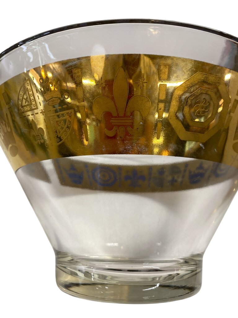 MCM Vito Bari 22K Gold Fleur de Lis Punch Bowl and Gold Ladle