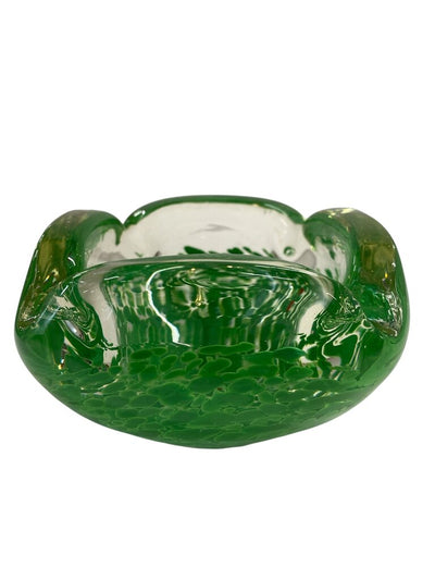 MCM Murano Speckled Green Art Glass Ashtray or Decorative Bowl