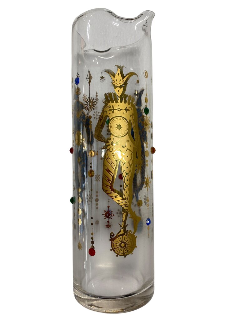 RARE MCM Culver 22K Gold 9 Piece Mardi Gras Harlequin Jeweled Decanter and Glass Set