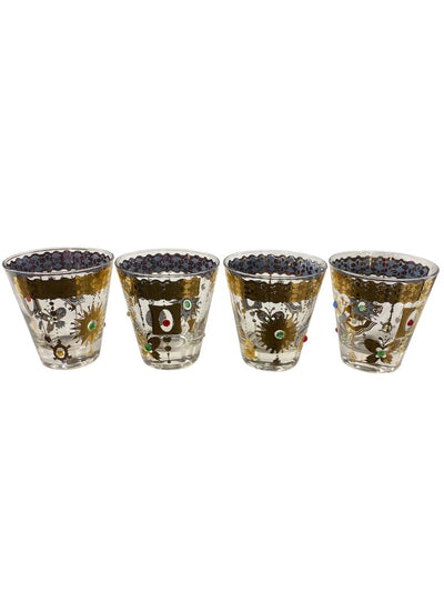 RARE MCM Culver 22K Gold and Jeweled Charm Bracelet Rock Glasses (Set of 4)