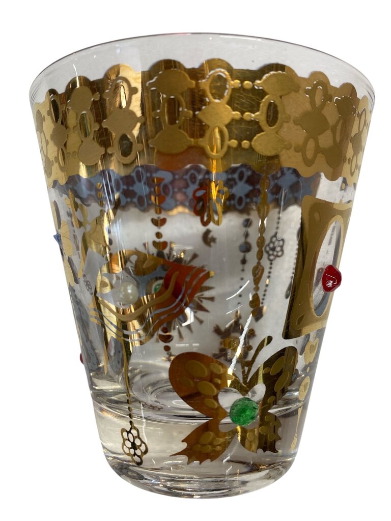 RARE MCM Culver 22K Gold and Jeweled Charm Bracelet Rock Glasses (Set of 4)