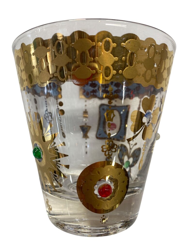 RARE MCM Culver 22K Gold and Jeweled Charm Bracelet Rock Glasses (Set of 4)