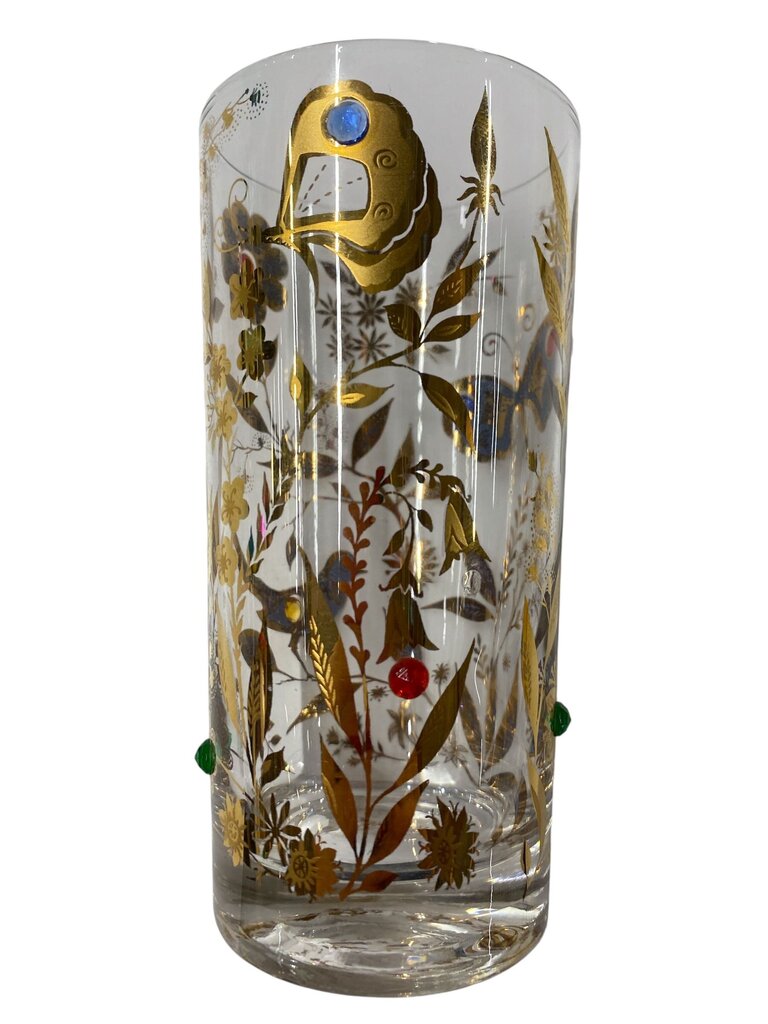RARE MCM Culver 22K Gold and Jeweled Bird & Butterfly Highball Glasses (Set of 6)