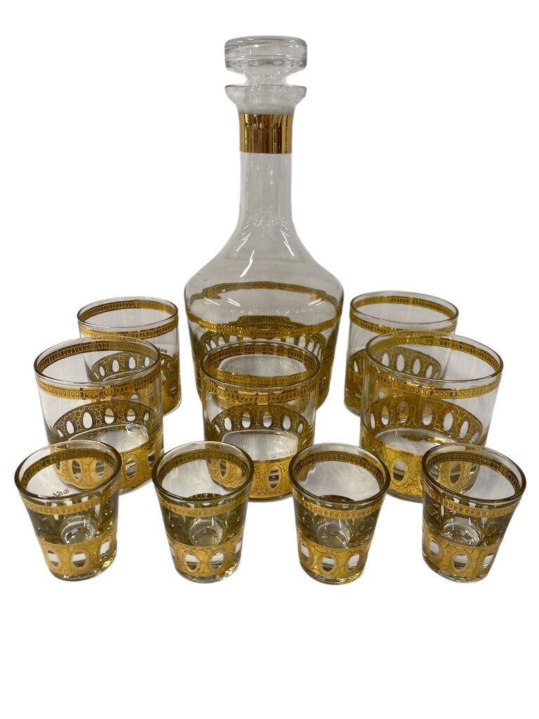 MCM Culver 22K Gold Antigua 10-piece Decanter, Lowball and Shot Glass Set (Set of 10)
