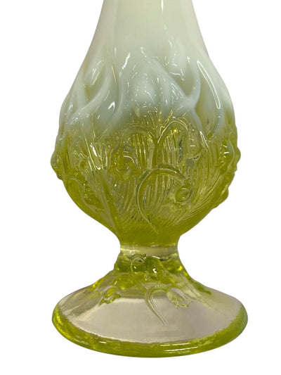Vintage Fenton Lily of the Valley Topaz Opalescent Vaseline Glass Vase