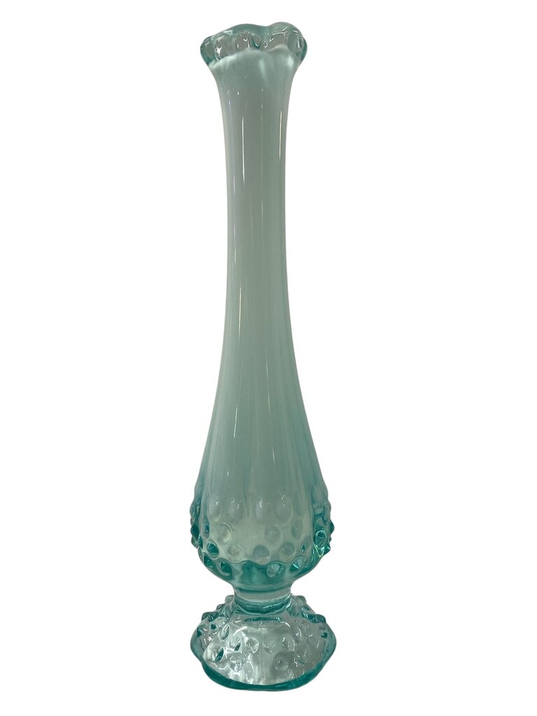 Vintage Fenton Turquoise Hobnail Opalescent Vaseline Glass Vase