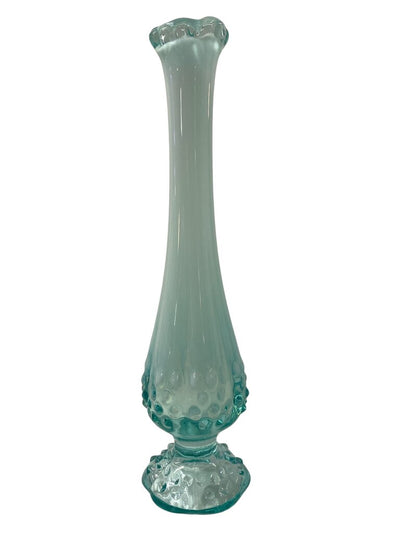 Vintage Fenton Turquoise Hobnail Opalescent Vaseline Glass Vase