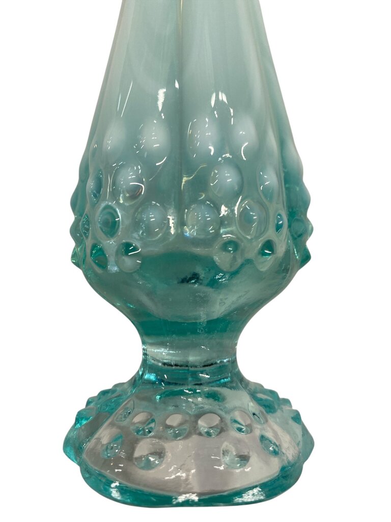 Vintage Fenton Turquoise Hobnail Opalescent Vaseline Glass Vase