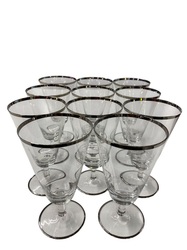 1960's Rosenthal Platinum Rimmed Crystal Water Goblets (Set of 11)