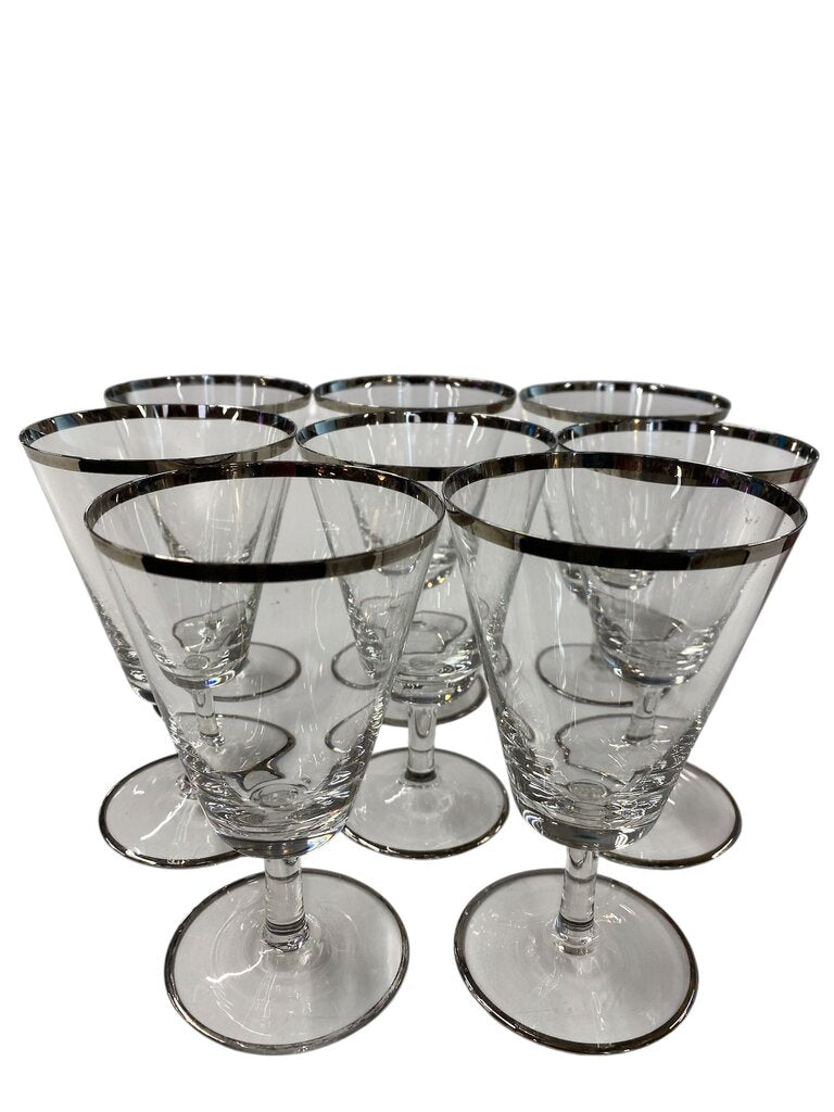 1960's Rosenthal Platinum Rimmed Crystal Cordial Glasses (Set of 8)
