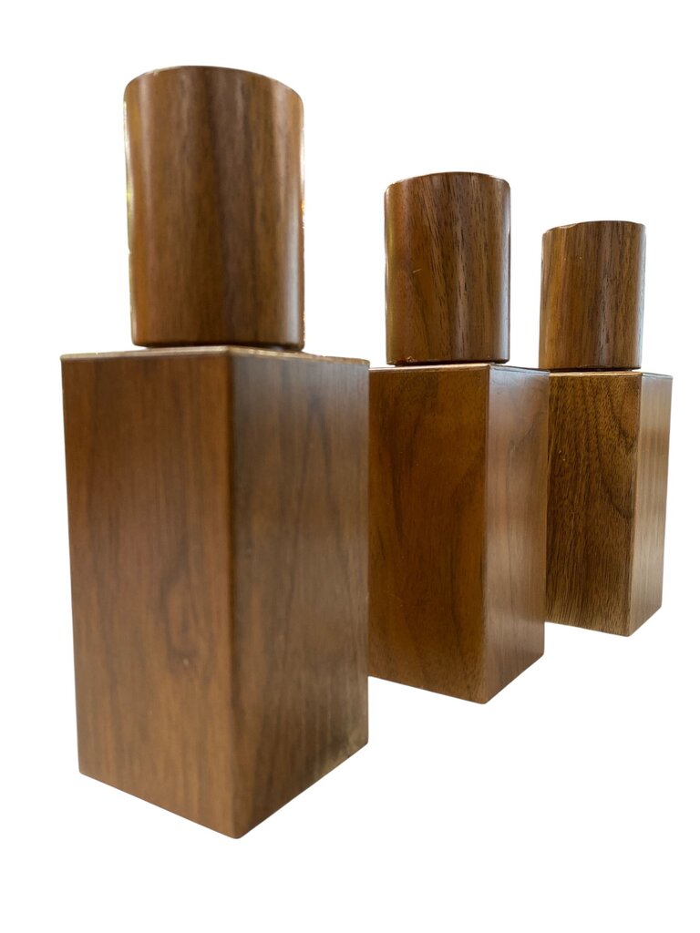 Triptych of 70's Cubist Wooden Cologne Bottles (Set of 3)