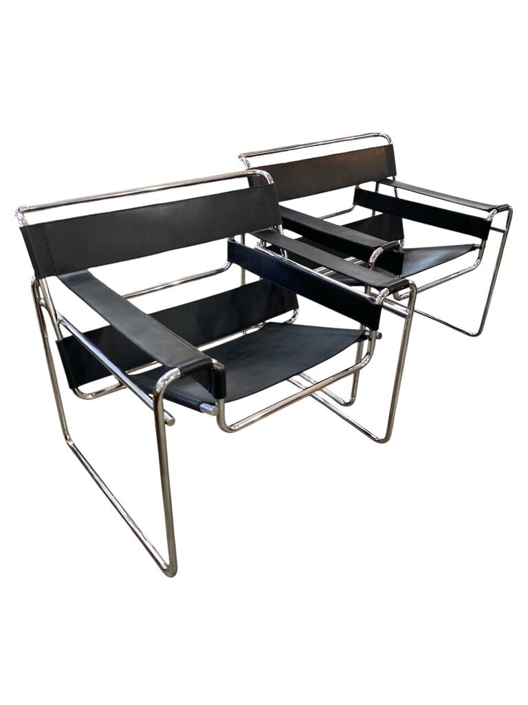 Pair of Authentic Chrome and Leather Wassily Chairs by Marcel Breuer (Set of 2)
