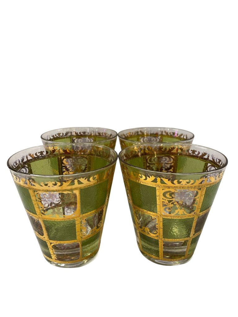 MCM Culver 24K Prado Green Lowball Glasses (Set of 4)