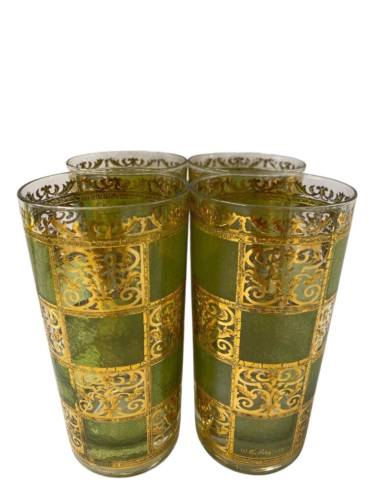 MCM Culver 24K Prado Green Highball Glasses (Set of 4)