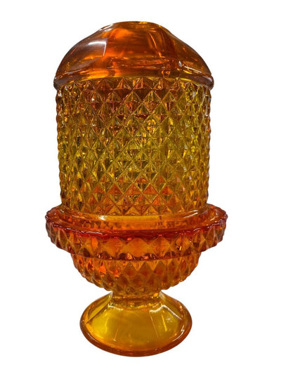 Vintage Viking Glass Diamond Point Orange Fairy Tea Light Holder