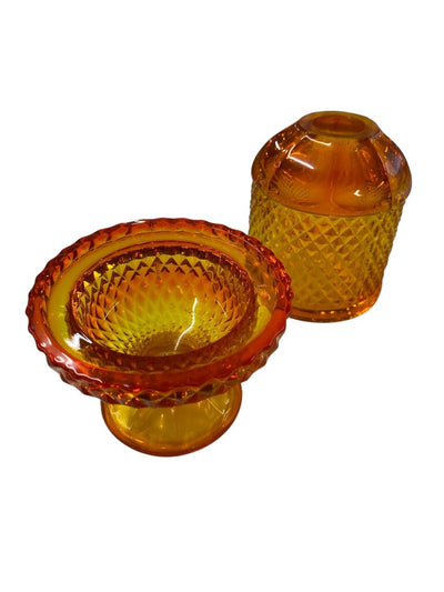 Vintage Viking Glass Diamond Point Orange Fairy Tea Light Holder