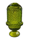 Vintage Viking Glass Diamond Point Green Fairy Tea Light Holder