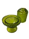 Vintage Viking Glass Diamond Point Green Fairy Tea Light Holder