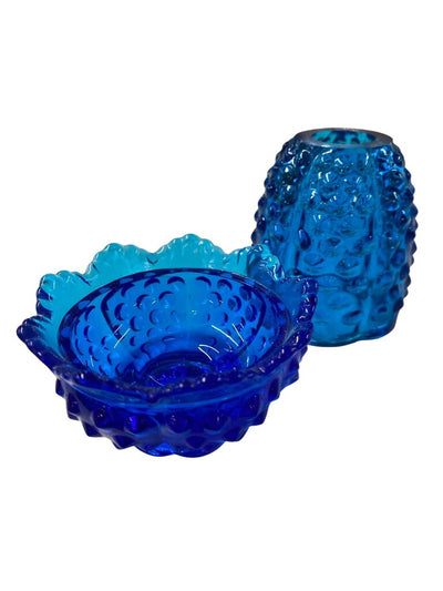 Fenton Art Glass Blue Hobnail Fairy Tea Light Holder
