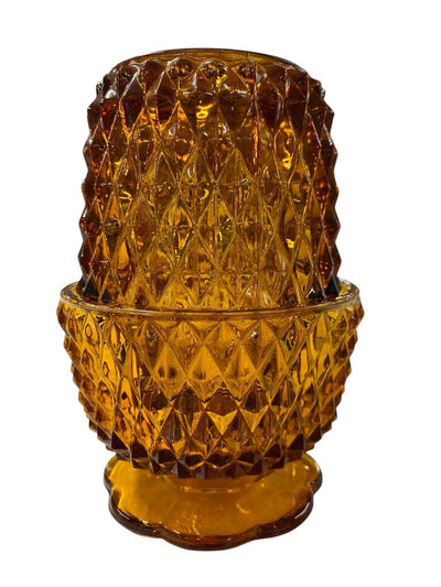 Indiana Glass Amber Diamond Point Fairy Tea Light Holder