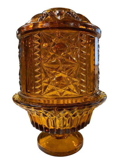 MCM Indiana Glass Amber Stars and Bars Fairy Tea Light Holder