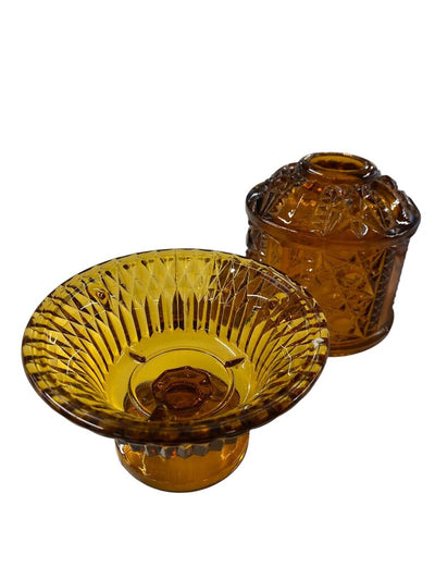 MCM Indiana Glass Amber Stars and Bars Fairy Tea Light Holder