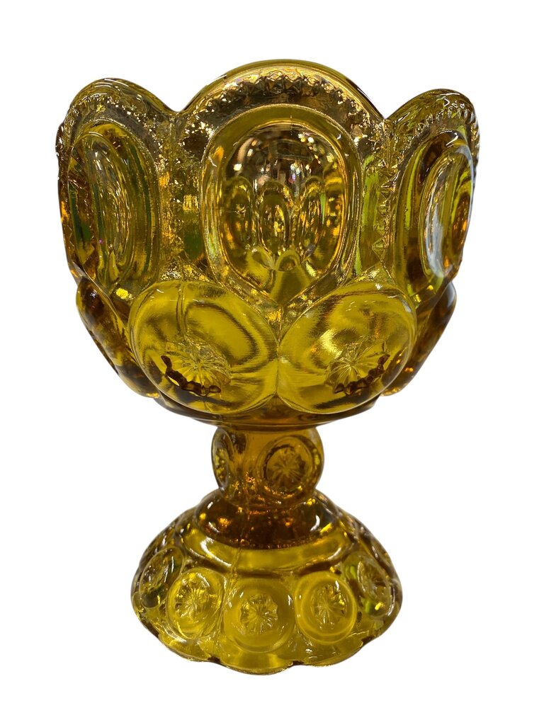 MCM L.E. Smith Amber Glass Moon and Stars 5.5" Pedestal Compote