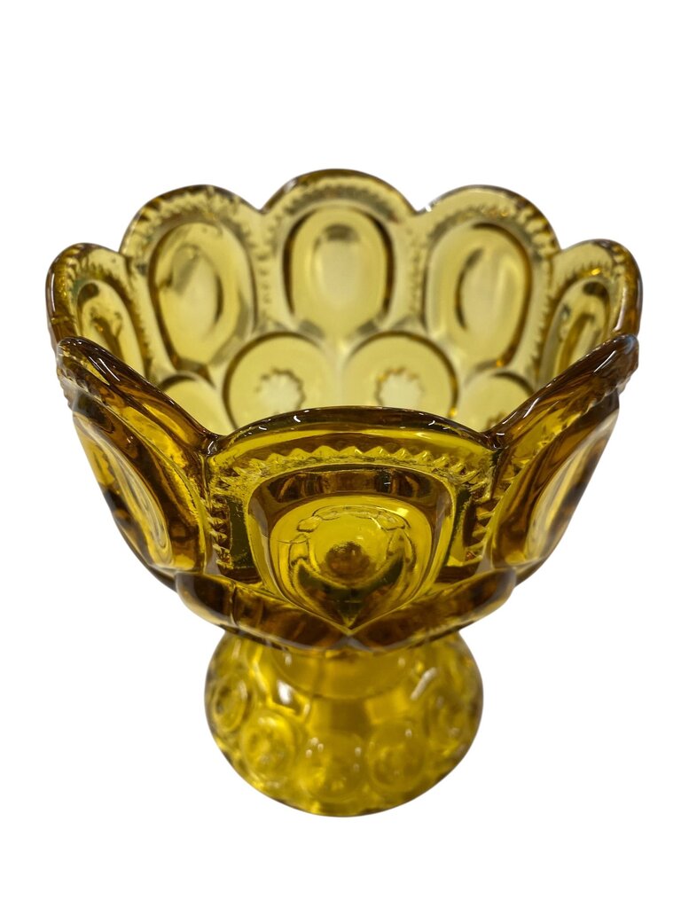 MCM L.E. Smith Amber Glass Moon and Stars 5.5" Pedestal Compote
