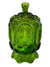 MCM L.E. Smith Green Glass Moon and Stars 7.5" Pedestal Candy Dish with Lid