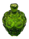 MCM L.E. Smith Green Glass Moon and Stars 7.5" Pedestal Candy Dish with Lid