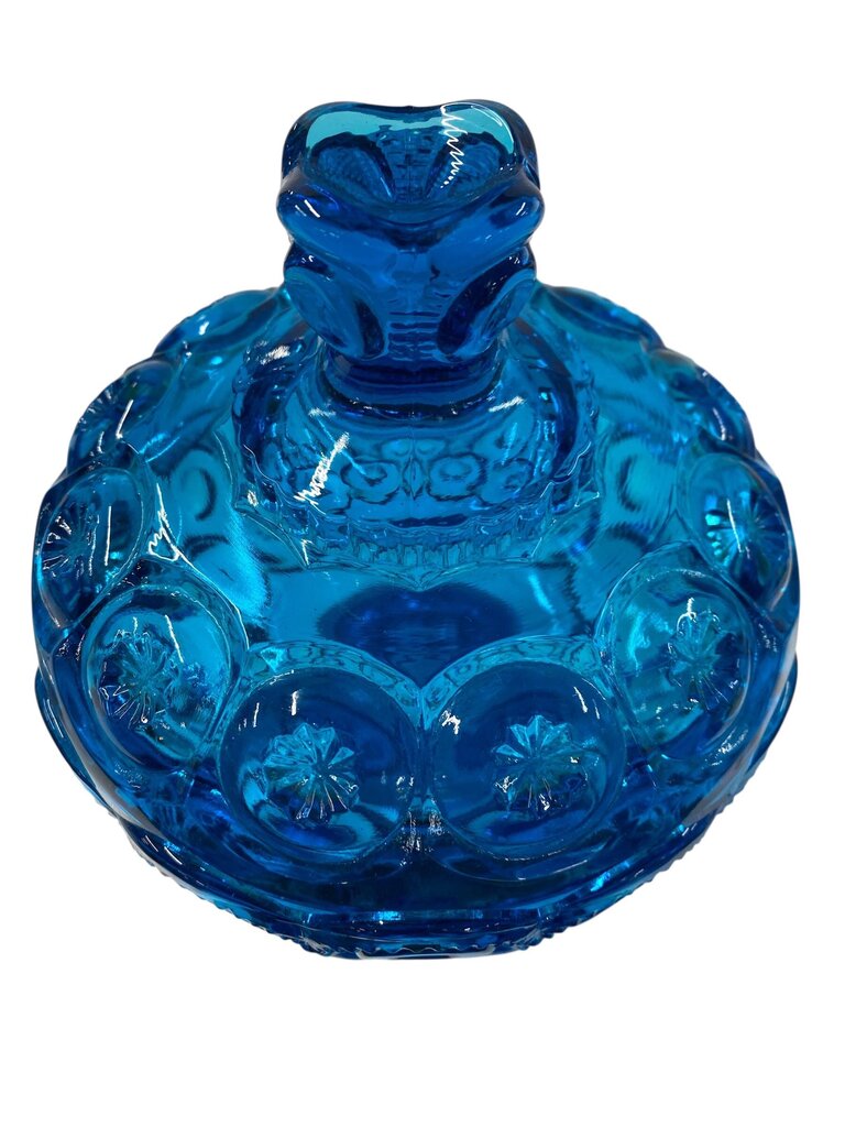 MCM L.E. Smith Blue Glass Moon and Stars 8" Pedestal Candy Dish with Lid