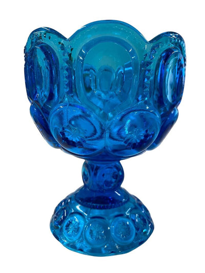 MCM L.E. Smith Blue Glass Moon and Stars 5.5" Pedestal Compote