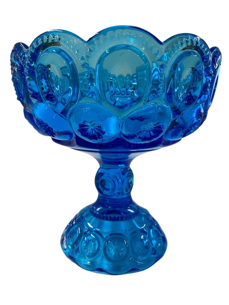 MCM L.E. Smith Blue Glass Moon and Stars 6.5" Pedestal Compote