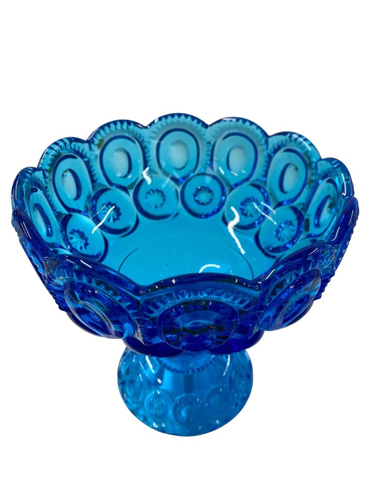 MCM L.E. Smith Blue Glass Moon and Stars 6.5" Pedestal Compote