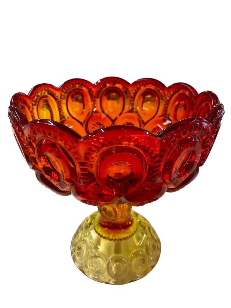 MCM L.E. Smith Amberina Glass Moon and Stars 6.5" Pedestal Compote